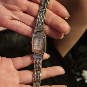 Silver rectangle face watch
